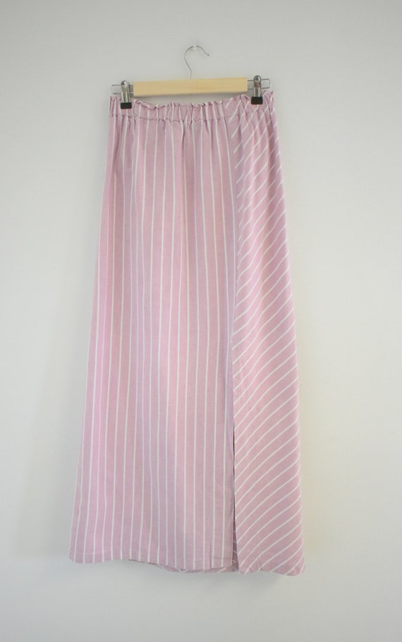 1980s Mauve and White Striped Cotton Skirt - image 6