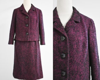 1950s/60s Handmacher Plum Wool Boucle Skirt Suit