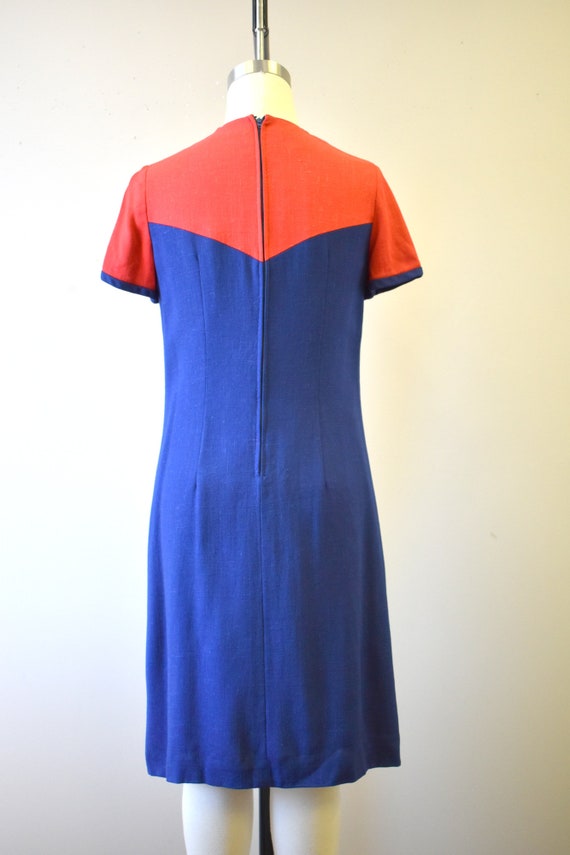 1960s Pamela Martin Red and Navy Linen Dress - image 5