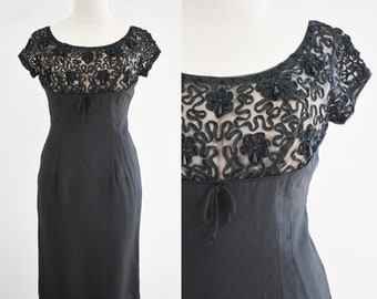 1950s Black Soutache Wiggle Dress
