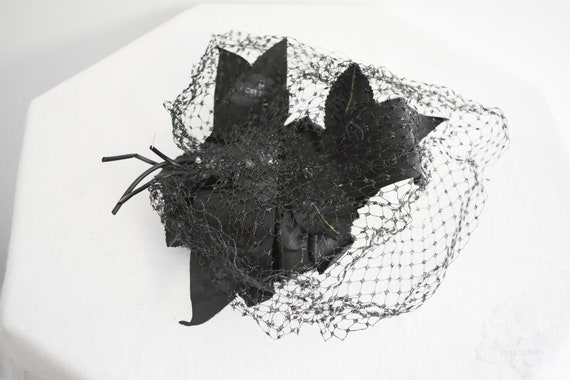 1960s Black Millinery Rose and Netting Whimsy Hat - image 6