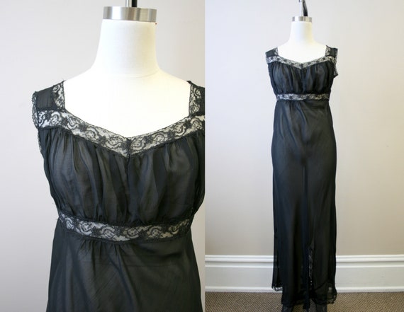 1940s Black Sheer Night Gown