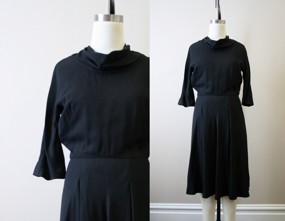 1950s Adele Simpson Black Rayon Dress
