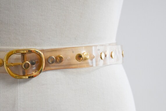 1980s/90s Clear Vinyl and Gold Metal Stud Belt - image 3