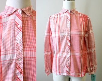 1970s Judy Bond Red Plaid Blouse