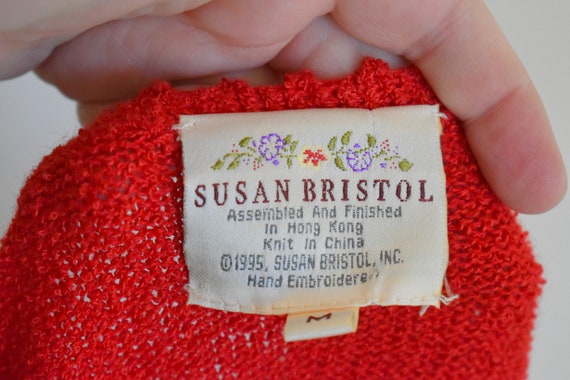 1990s Susan Bristol Embroidered Bow Cardigan Swea… - image 6