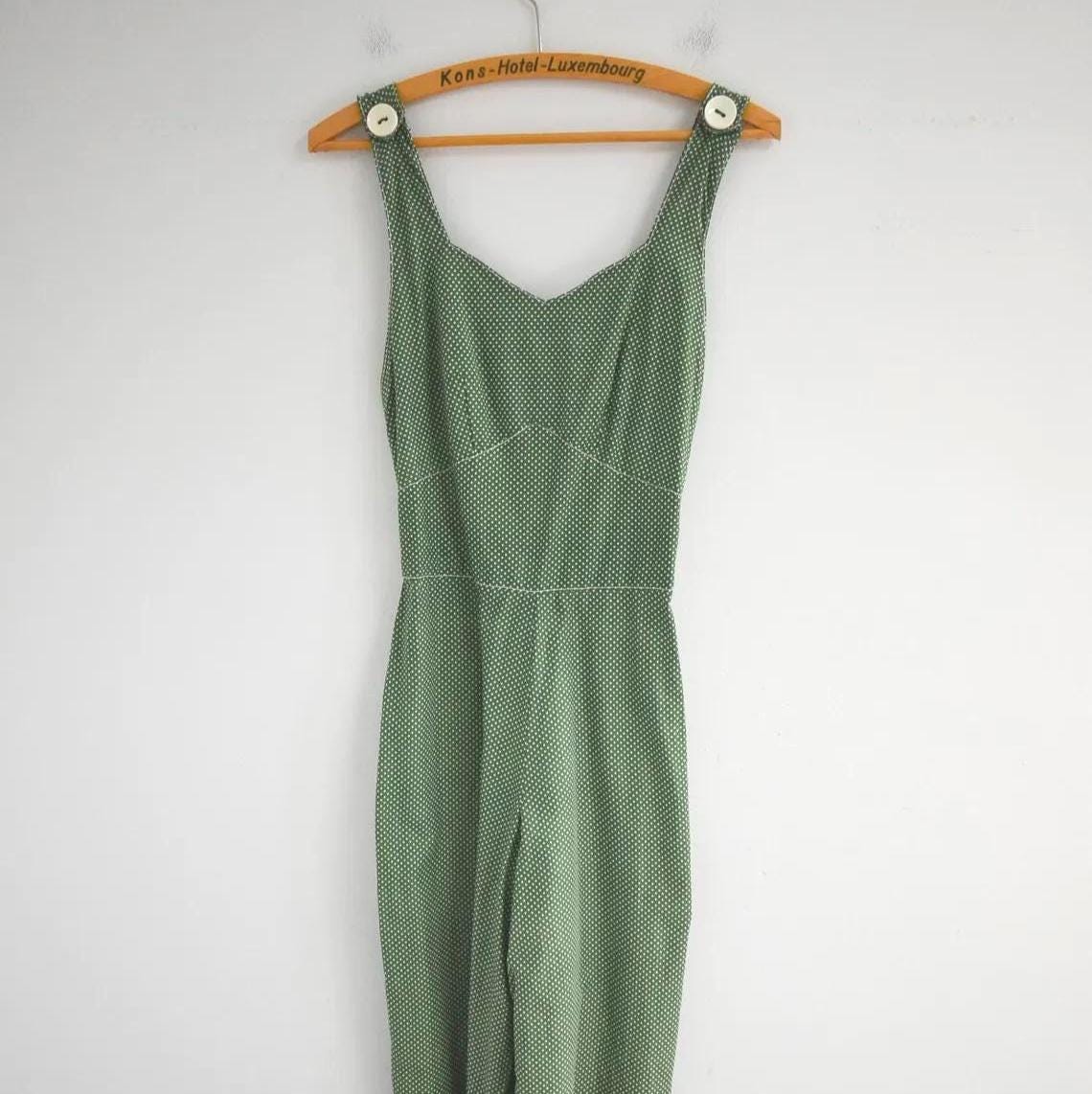2000s-does-1940s Green Polka Dot Overalls