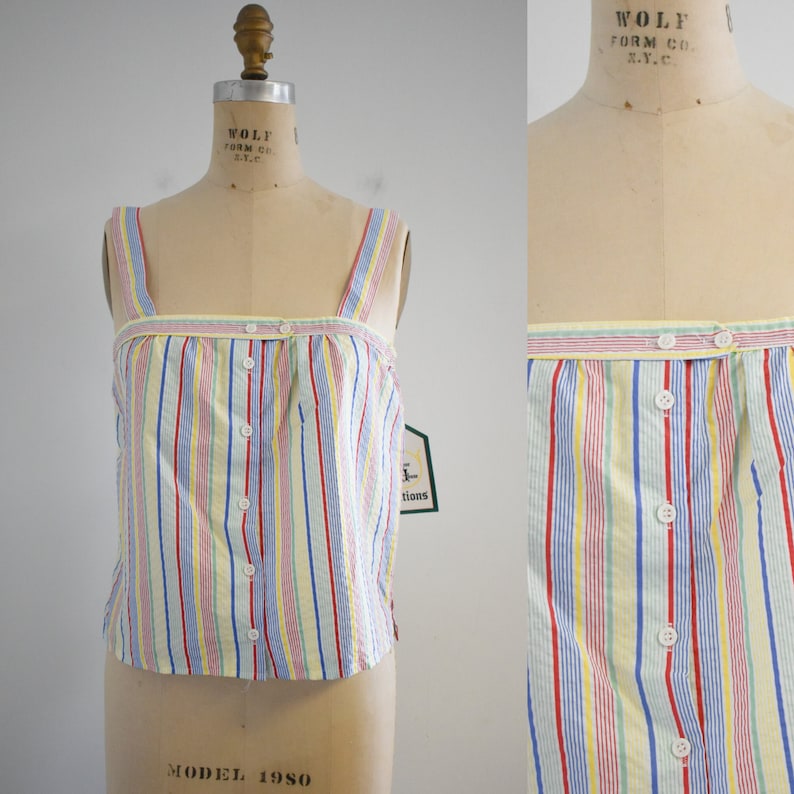 1980s NOS Rainbow Seersucker Tank Top image 1