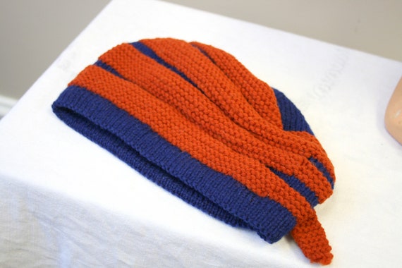 1940s Navy and Orange-Red Striped Wool Knit Hat - image 5