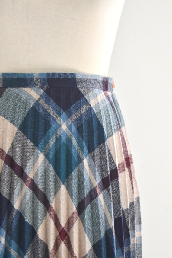 1970s Blue Plaid Midi Skirt - image 4