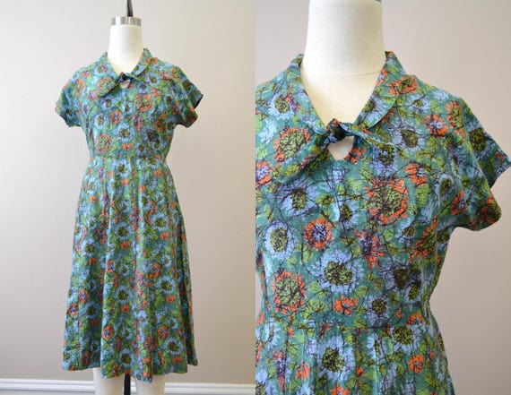 1940s Cotton Print Day Dress