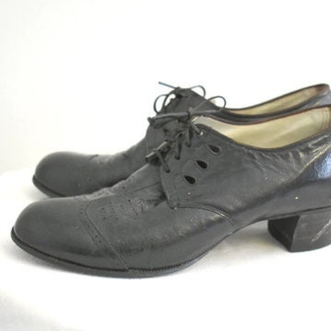 Buy 1930s Black Leather Lace up Heeled Oxford Shoes, Size 7 - 7.5 