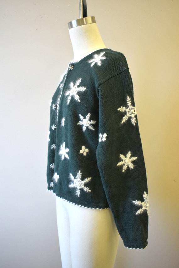 1990s Green Snowflake Cardigan Sweater - image 4