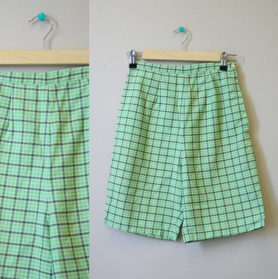 1960s Green Plaid Bermuda Shorts
