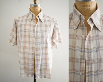 1980s Brown and White Plaid Shirt