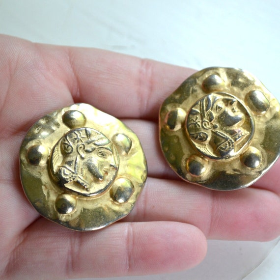 1980s Roman Coin Style Clip Earrings - image 1