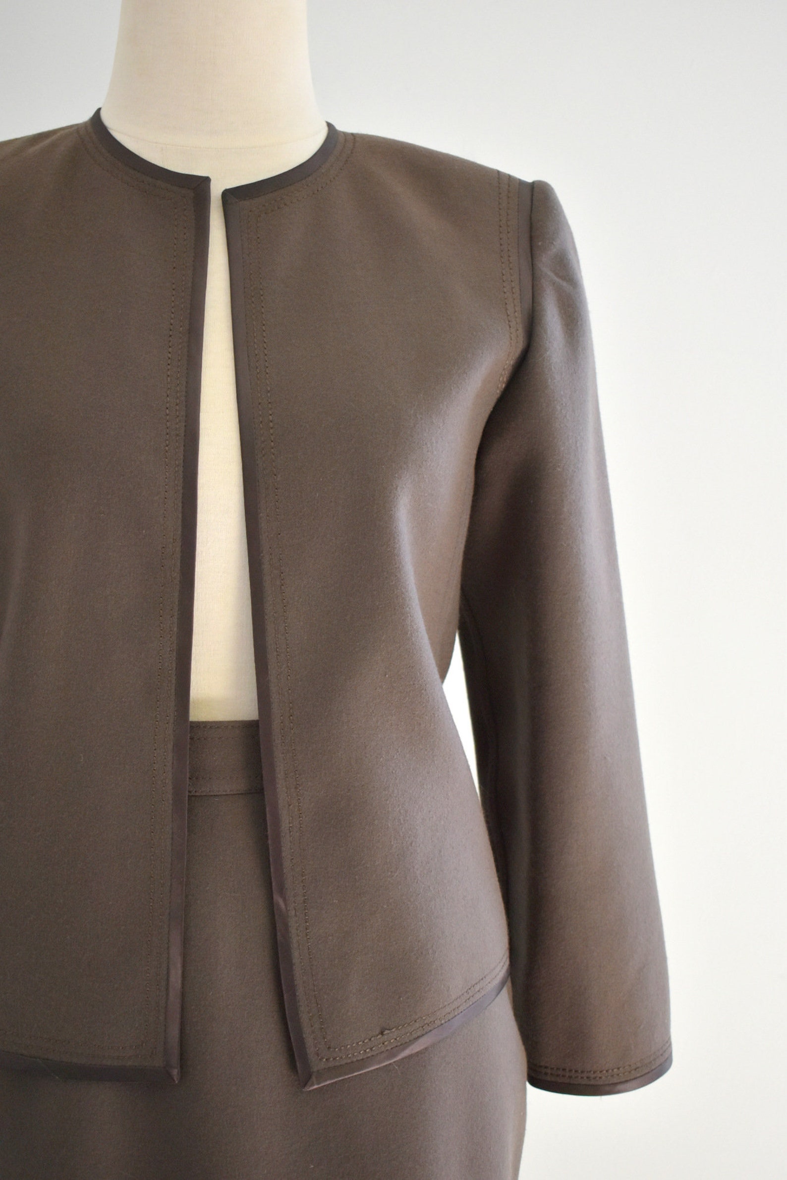 1980s Louis Feraud Red Skirt Suit in Wool Crepe