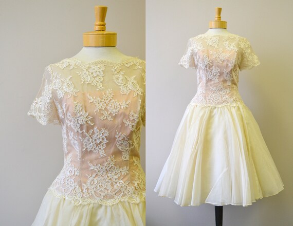 1950s Mr. Frank Cream Lace and Organdy Dress