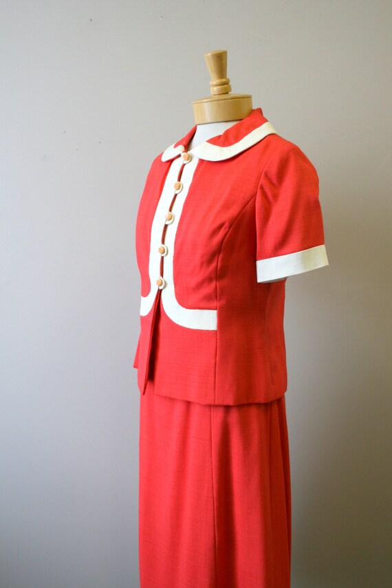 1950s Coral and Cream Dress and Jacket Set - image 4