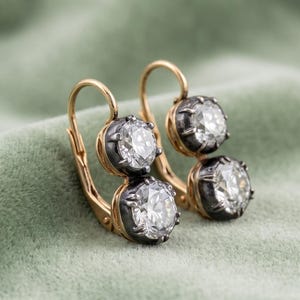 925 Silver Diamond Drop Dangle Earrings in 14kt Two-Tone Gold Over