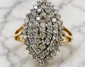 Anillo de compromiso con diamantes en racimo, anillo de boda con diamantes redondos, chapado en oro amarillo de 14k, plata de ley 925, regalo de cumpleaños para mujer, anillo delicado para mujer.