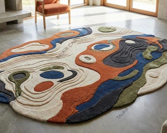 Handgetuft wollen vloerkleed, sculpturale abstracte organische vorm