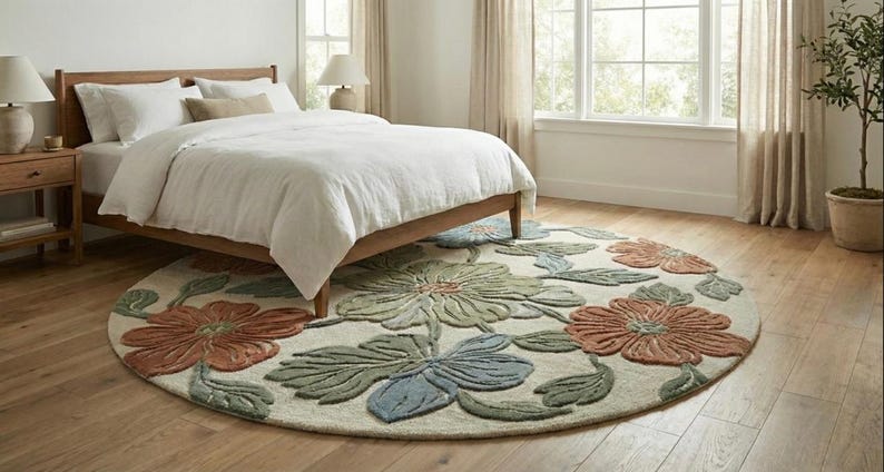 Tuft Rug Background Hand Tufted Wool Flower Rug, Modern Botanical Carpet - Etsy