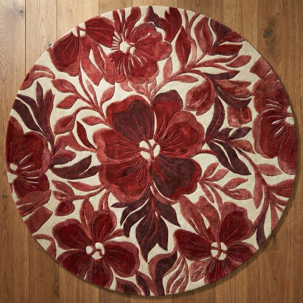 Red Tuft Rug Hand Tufted Floral Rug Terracotta Red & Ivory | Modern Botanical Area ...