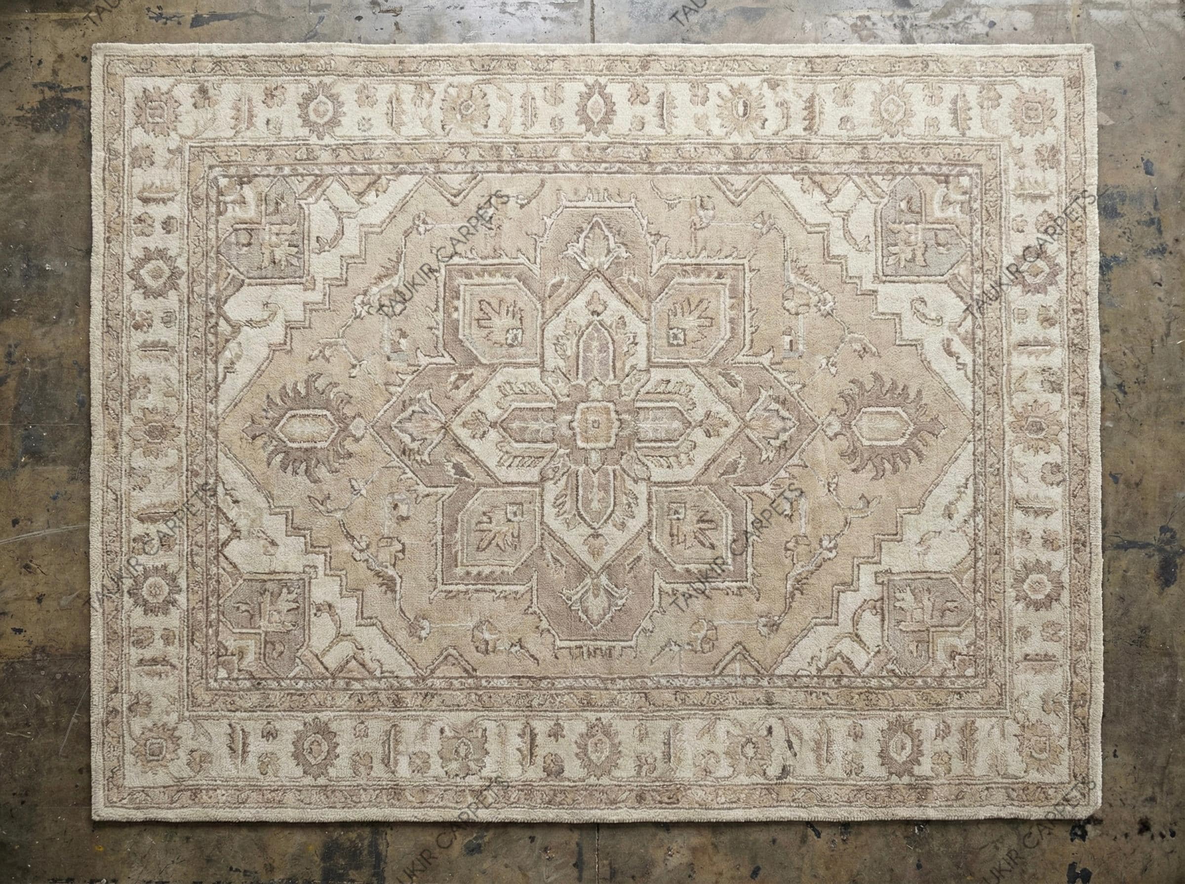 Neutral Tufted Rug Pattern Hand Tufted Wool Rug, Neutral Beige Oushak Style Carpet, Vintage Look ...