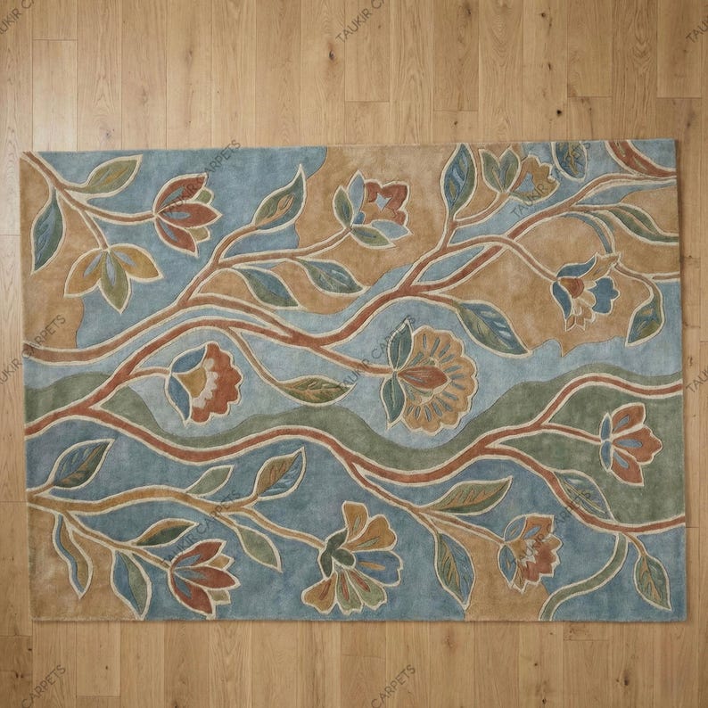 Large Hand-tufted Floral Wool Rug - Modern Botanical Vine Area Rug in ...