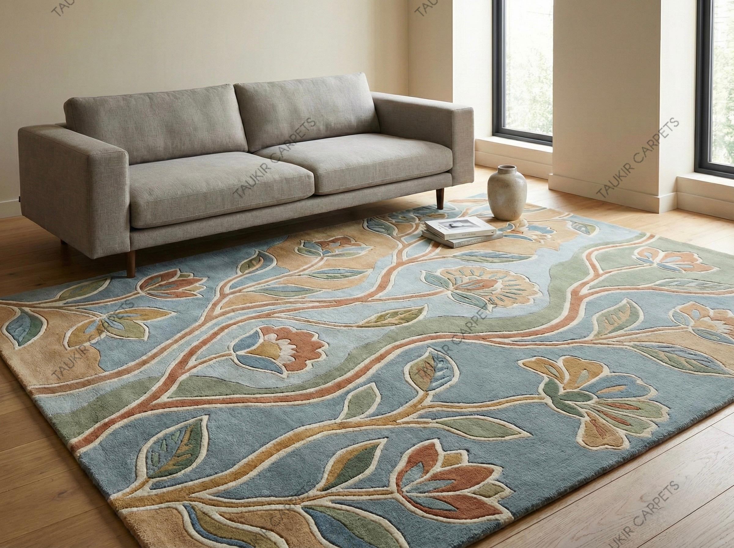 Large Hand-tufted Floral Wool Rug - Modern Botanical Vine Area Rug in ...