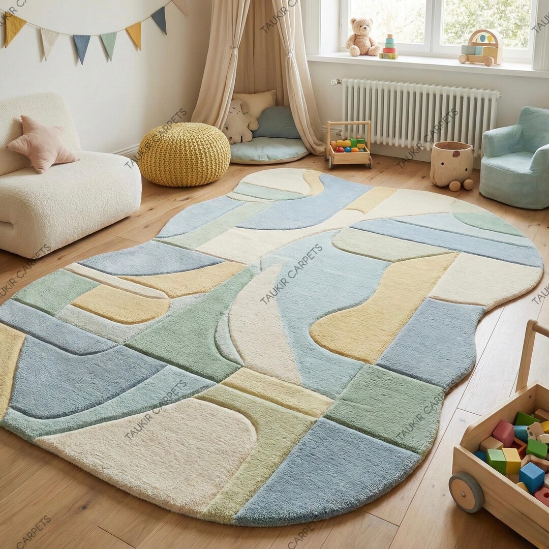 Child Rug Patterns Organic Shape Kids Rug, Handmade Nursery Area Carpet, Hand Tufted Wool ...