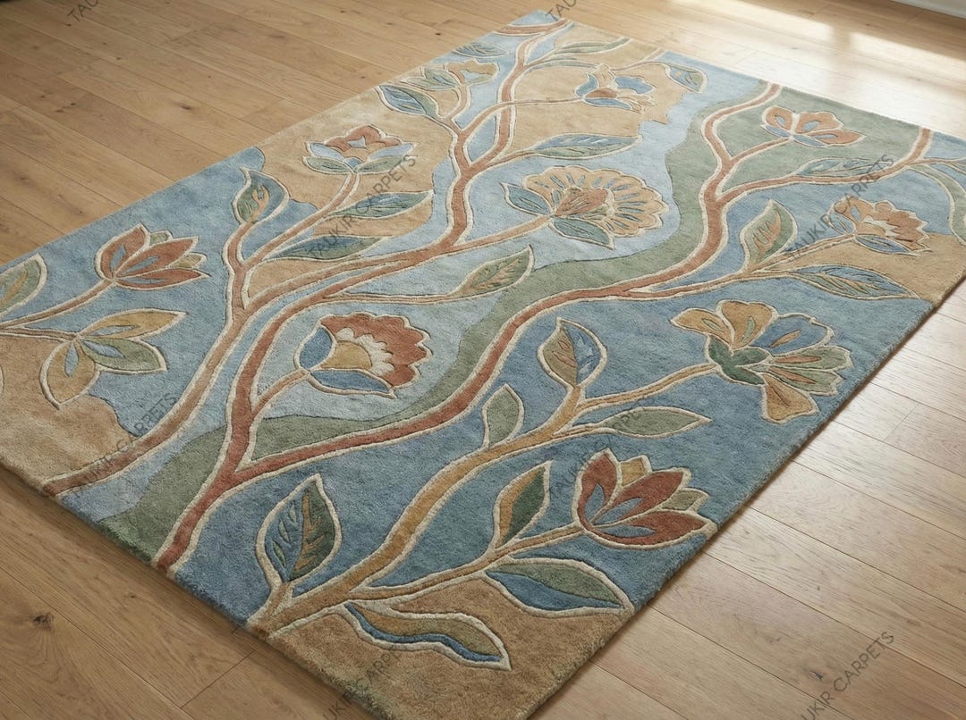 Large Hand-tufted Floral Wool Rug - Modern Botanical Vine Area Rug in ...