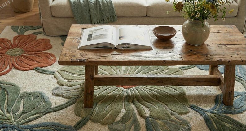 Tuft Rug Background Hand Tufted Wool Flower Rug, Modern Botanical Carpet - Etsy