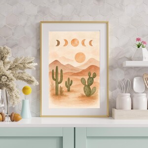 Desert Landscape Wall Art Canvas, Cactus Home Decor Print, Nature Wall Art, Boho Room Decor, Desert Sunset Artwork