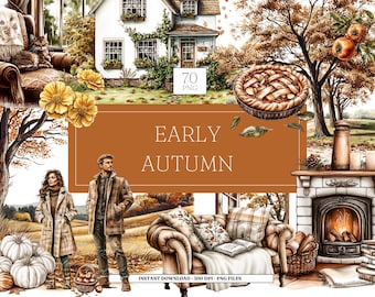 Early Autumn Digital Watercolour Clipart | Transparent PNG clipart bundle | Fall clipart | Commercial Use | Digital Download