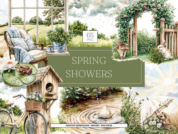 Spring Showers Digital Watercolour Clipart | Transparent PNG clipart bundle | Spring clipart | Commercial Use | Digital Download