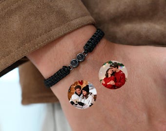 Bracciale Personalizzato Con Foto Proiettabile - Ciondolo In Acciaio Con Corda Intrecciata - Regalo Anniversario - 3