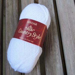 DK Weight Yarn - Sirdar Country Style DK - Wool Blend - White (#412) - 50g - 169 yards