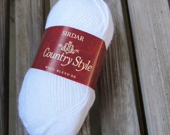 DK Weight Yarn - Sirdar Country Style DK - Wool Blend - White (#412) - 50g - 169 yards