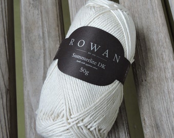 DK Weight Yarn - Rowan Summerlite DK - 100% Egyptian Cotton - Seashell (466) - 50g - 142 yards - White - Grey