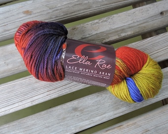 WORSTED Weight Yarn - Flame,Lime Pop (#1005) - Hand Painted Ella Rae Lace Merino Aran - 100g/ 180 yards