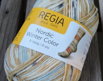 SOCK Weight - Regia Color 8 Ply Nordic Winter - Snowscape - Color 03044 - 150g - 328 yards - Beige Tan Blue