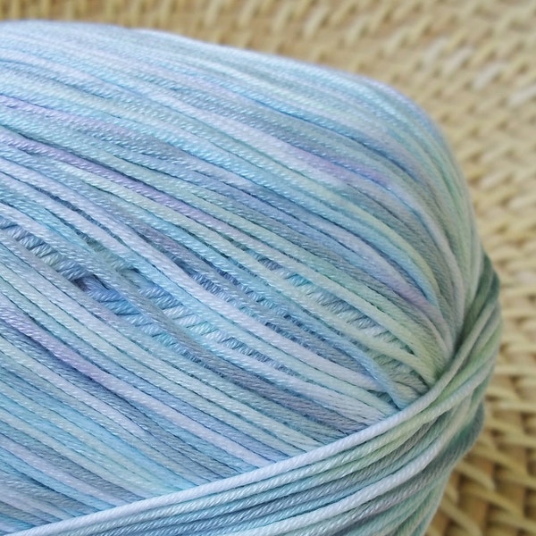 FINGERING Weight Yarn - 131 yards of Pure Cotton from Italy - Aqua Lavender Mint Cream