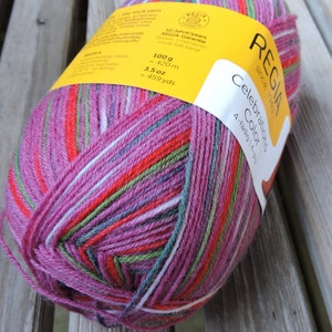 Sock Weight Yarn - Regia 4 Ply - Celebrations - 09426 - 459 yards - Dark Pink - Red - Green