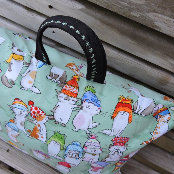 TRAVEL PILLOW * Portable Pillow * Pillow To Go * with cover, pillow and handle - 100% Cotton by Clothworks - Having a Ball - Cats in Hats