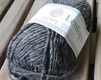 ARAN Weight Yarn - Pure Classic Icelandic Wool - Dark Grey Heather (0058) - Lopi Lettlopi - 50g - 109 yards