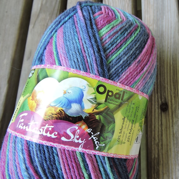 SOCK Weight - Opal Fantastic Sky 6 Ply - Faraway View (#11225) - 150g - 460 yards - Bleu - Rose - Vert