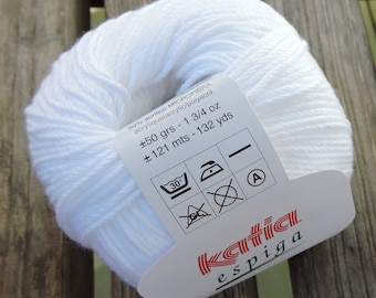 DK Weight Yarn - Cotton Blend - Made In Barcelona Spain - Katia Espiga - 50g - 132 yards -  White (#01)