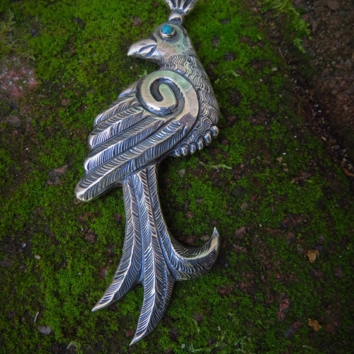 Vintage shops XL Sterling Silver Bird Brooch/Lapel Pin Natural Turquoise Over 5 inches Tall - Lovely Estate Piece!